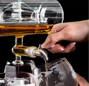 Sailing Wine Barrel Shaped Whiskey Decanter Set