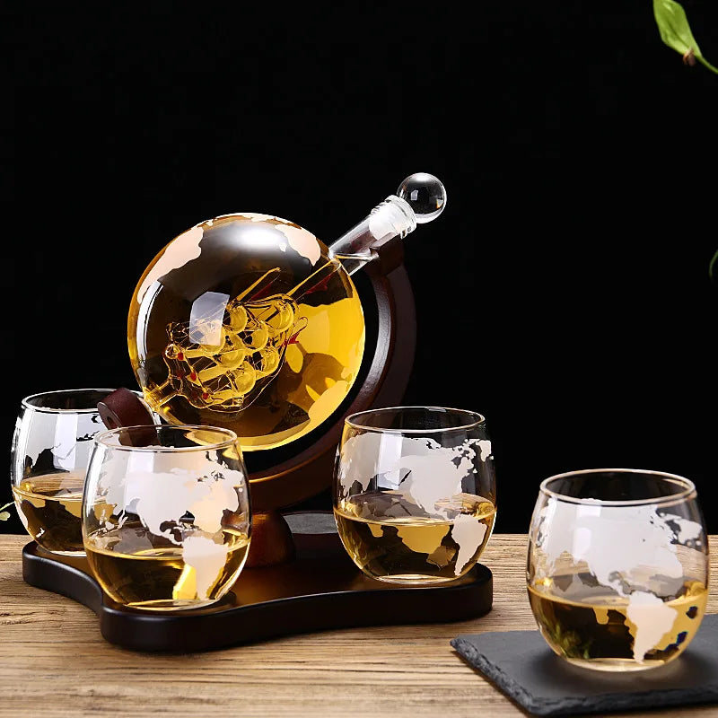 Globe Whiskey Decanter Set